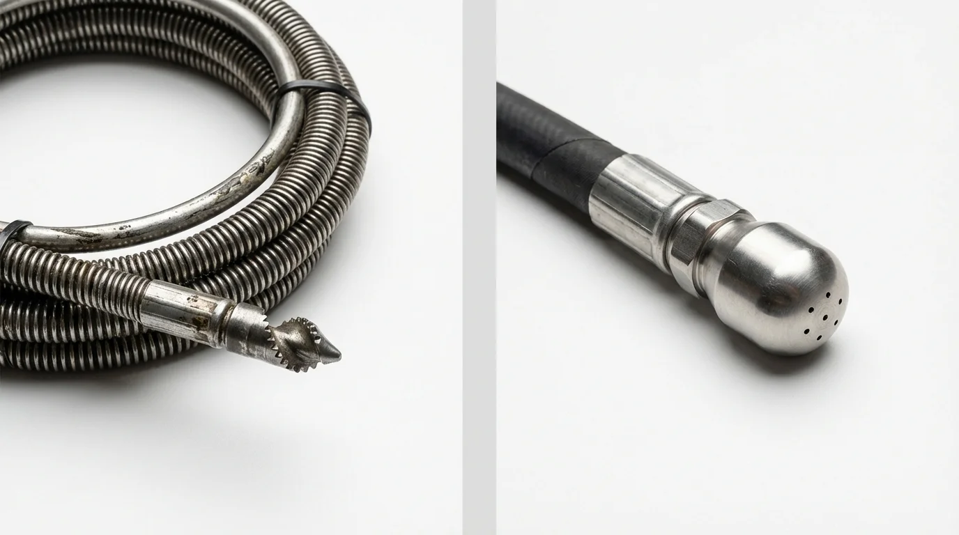 Drain snake cable and hydro jetting nozzle used for drain cleaning in Seymour, WI