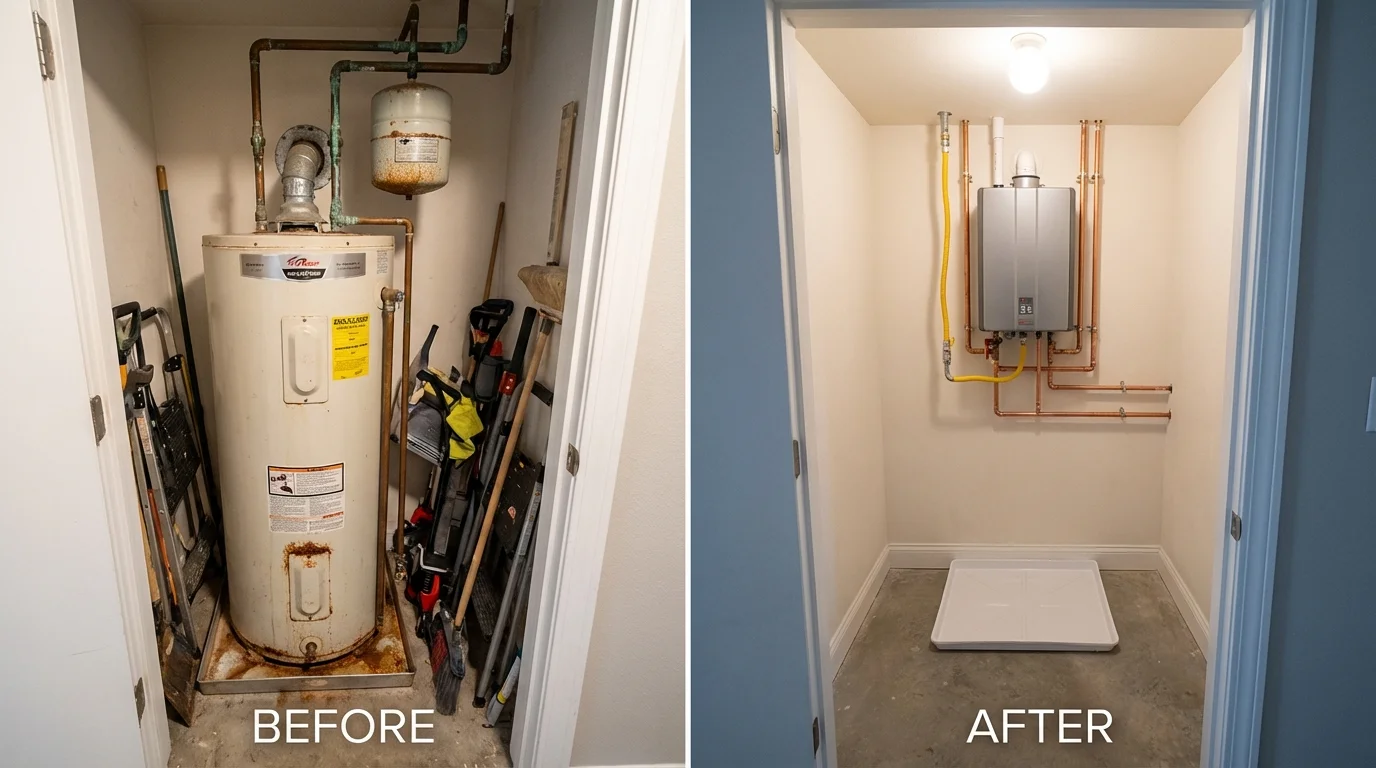 Tank water heater versus wall-mounted tankless unit comparison for Seymour, WI homeowners