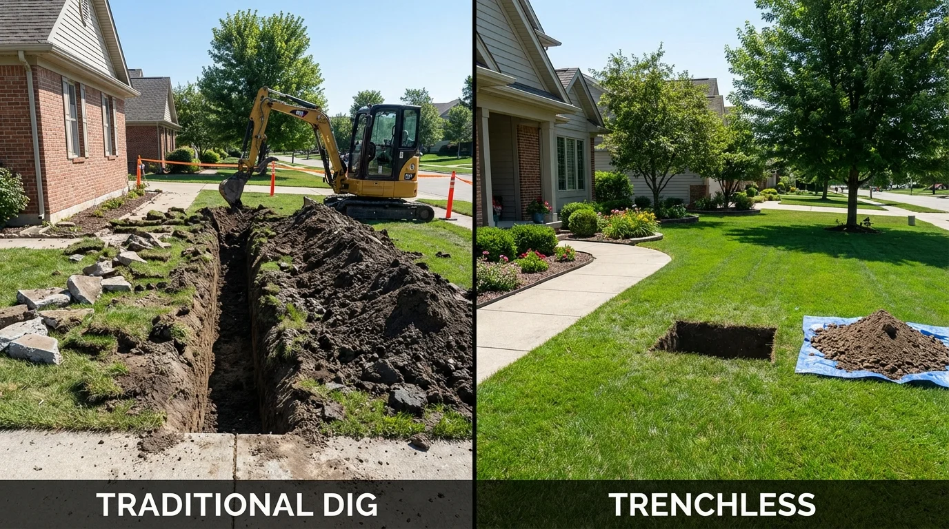 Trenchless sewer repair with minimal yard damage versus traditional excavation in Seymour, WI